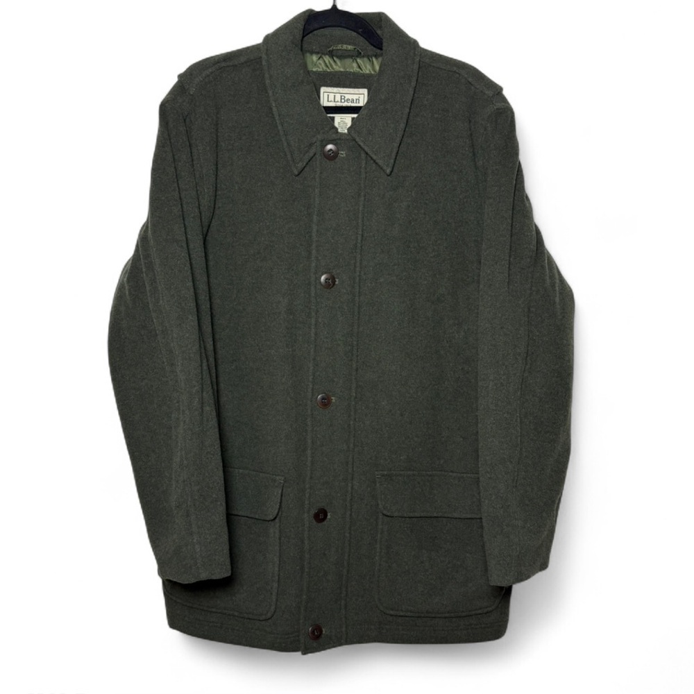 L.L. Bean Men’s Wool Blend Winter Coat Large Dark Green Quilted Jacket
